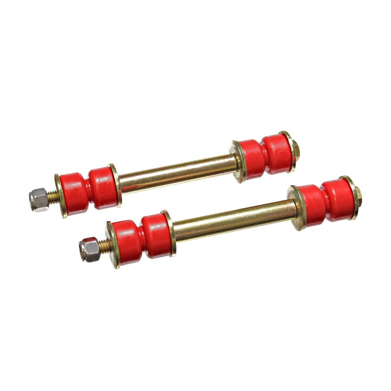 Energy Suspension Hyper-Flex End Link - 3-9/16 in Long Sleeve - 3/8 in Bolts/Nuts/Washers - Red/Cadmium (Pair)