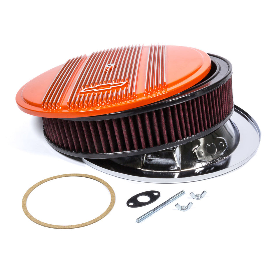 Holley 14" x 3" Air Cleaner Kit Holley GM Finned "Bowtie" Fact. Orange Finish w/Premium Filter