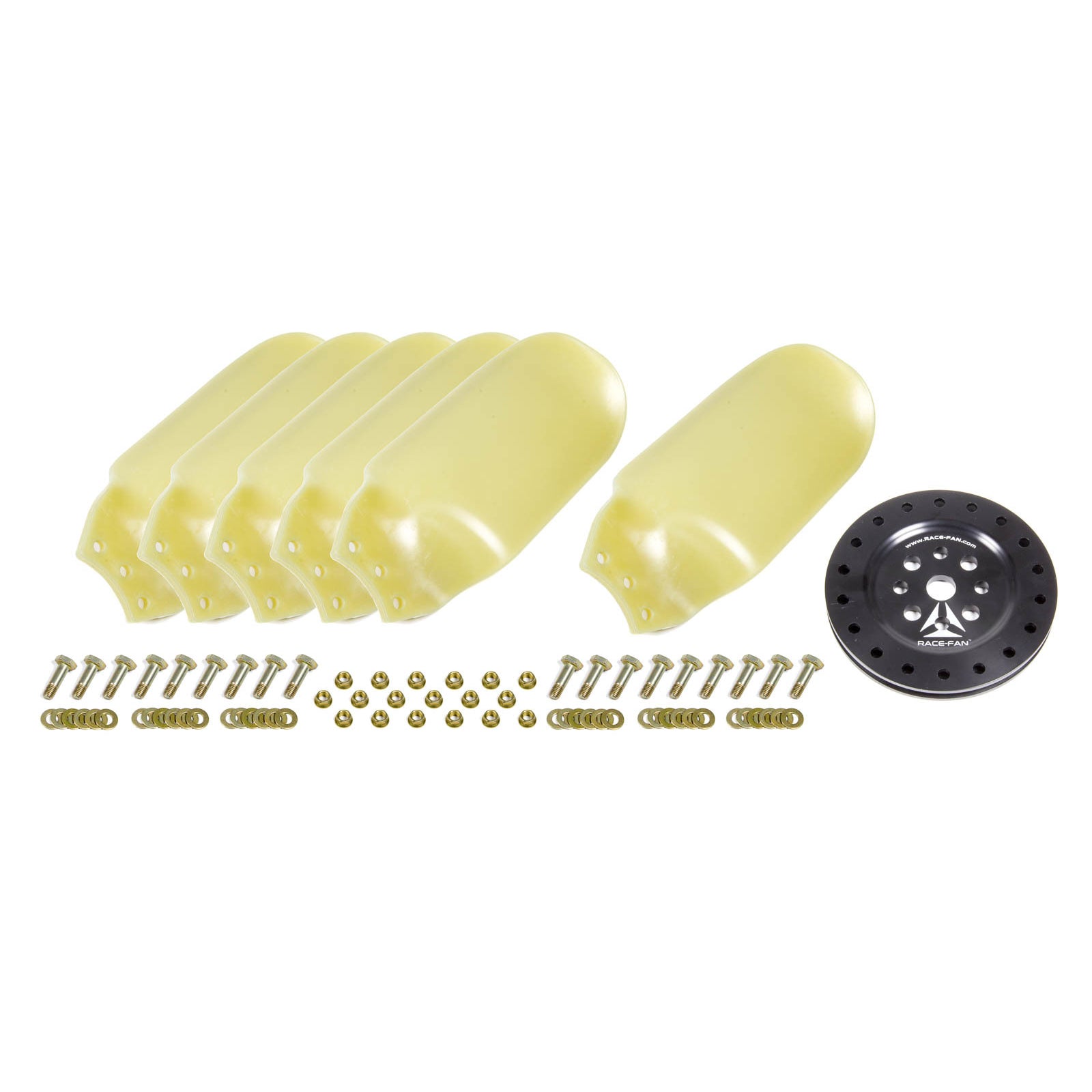Race Fan 17 in 6 Blade Fan - 3/4 in Hub - Universal Bolt Pattern - Aluminum Hub / Plastic Blades - Black / Natural