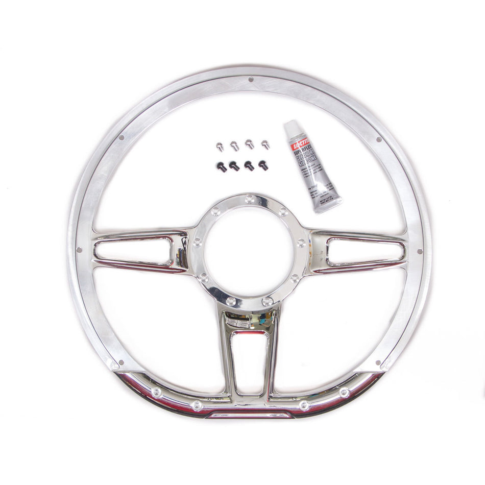 Billet Specialties Formula Steering Wheel 14" Diameter D-Shaped 3-Spoke - Milled Finger Notches - Billet Aluminum - Polished
