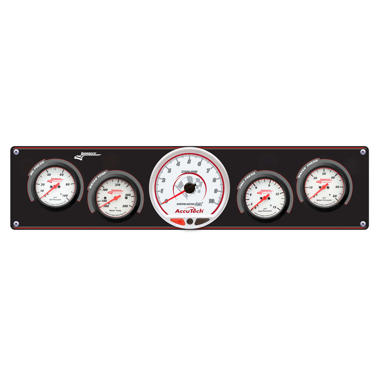 Longacre Sportsman Elite 4 Gauge Panel W/Tach - Oil Pressure/Water Temperature/Water Pressure/Fuel Pressure