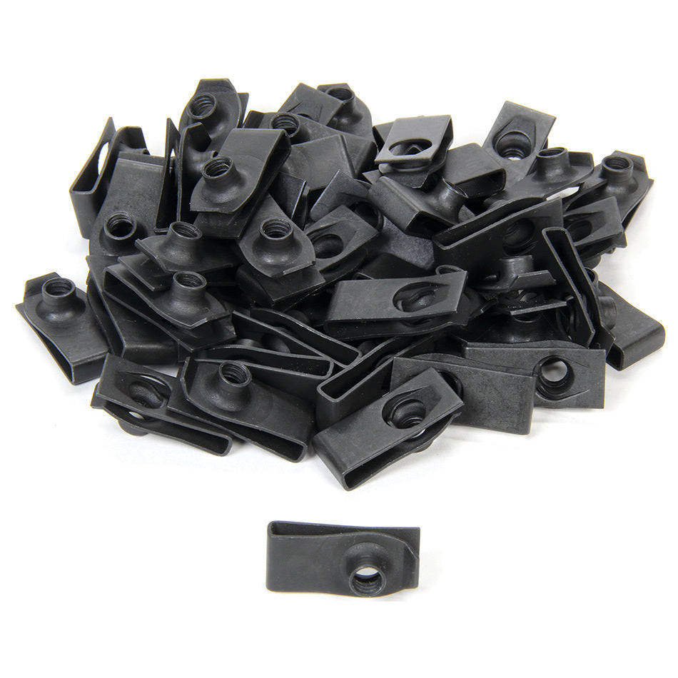 Allstar Performance Body Bolt Clips - Long - 1/4-20" Thread - Steel - Black Oxide (Set of 50)