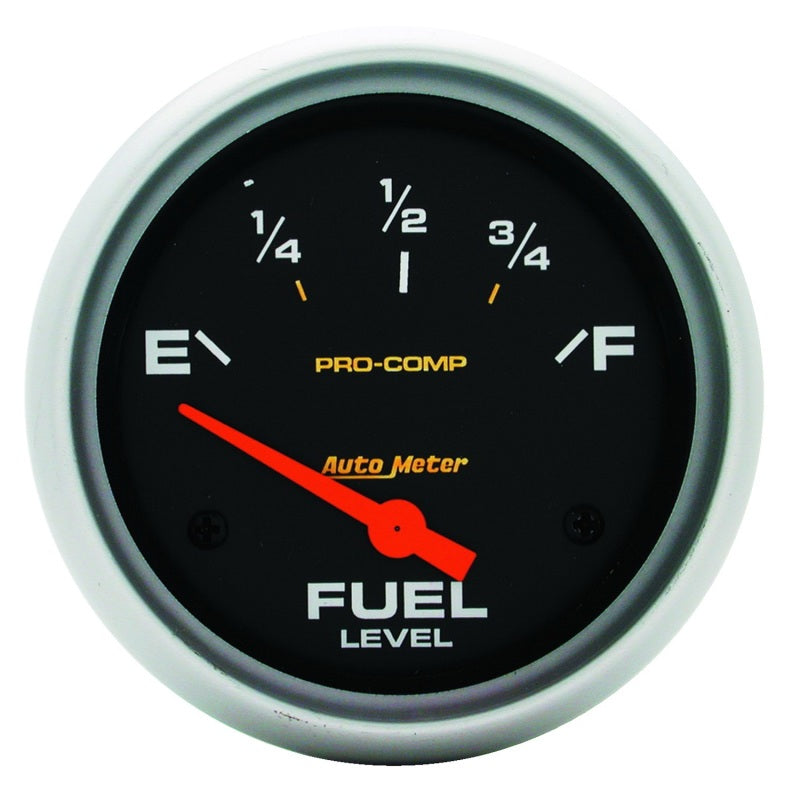 Auto Meter Pro-Comp 0-90 ohm Fuel Level Gauge - Electric - Analog - Short Sweep - 2-5/8 in Diameter - Black Face