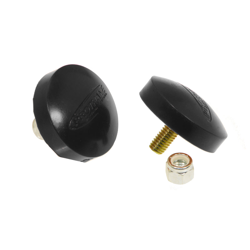 Prothane Bump Stop - 0.688 in Tall - 2 in OD - 3/8 in Stud Mount - Button - Black - Universal - Pair