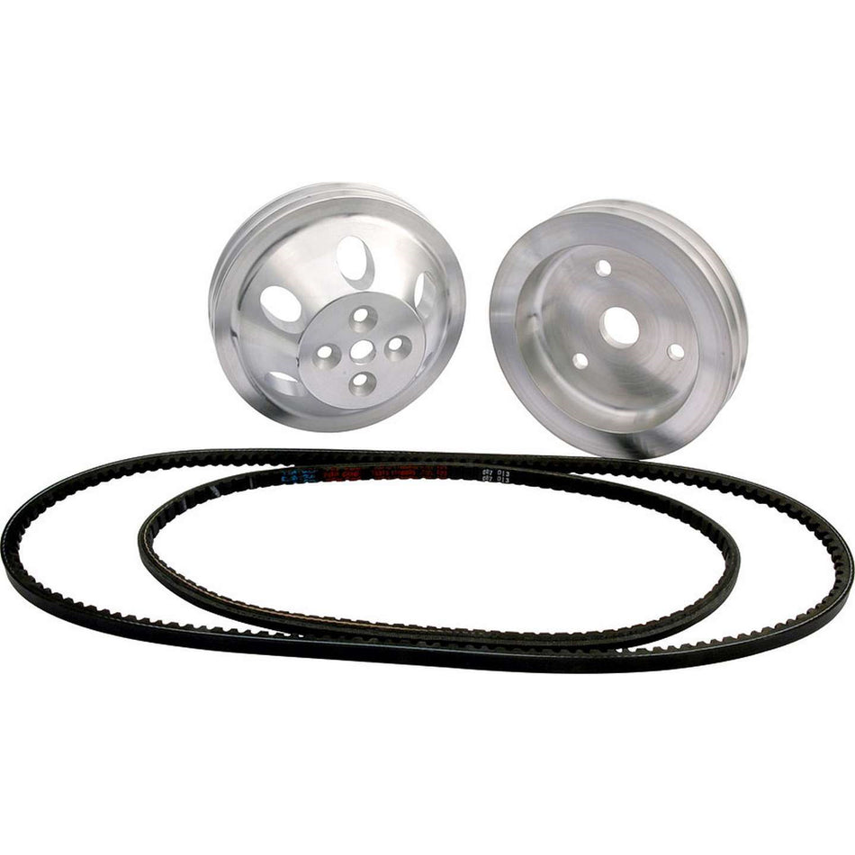Allstar Performance SB Chevy 1:1" Aluminum Double Groove Pulley Kit - Block Mount Power Steering Pump