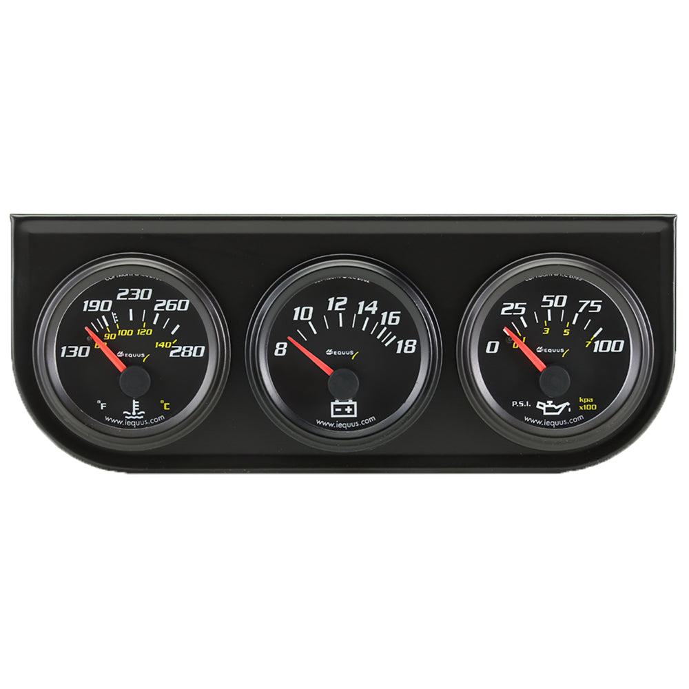 Equus 6000 Series Gauge Kit - Analog - Oil Pressure/Voltmeter/Water Temperature - 2" Diameter - Black Face