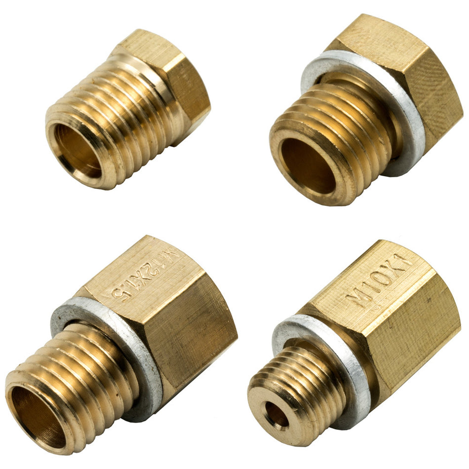 Equus Adapter Fitting - Straight - 1/8 NPT Female to 10 mm x 1 Male/12 mm x 1.5 Male/14 mm 1.5 Male/1/4 NPT Male - Brass - Oil Pressure Fittings