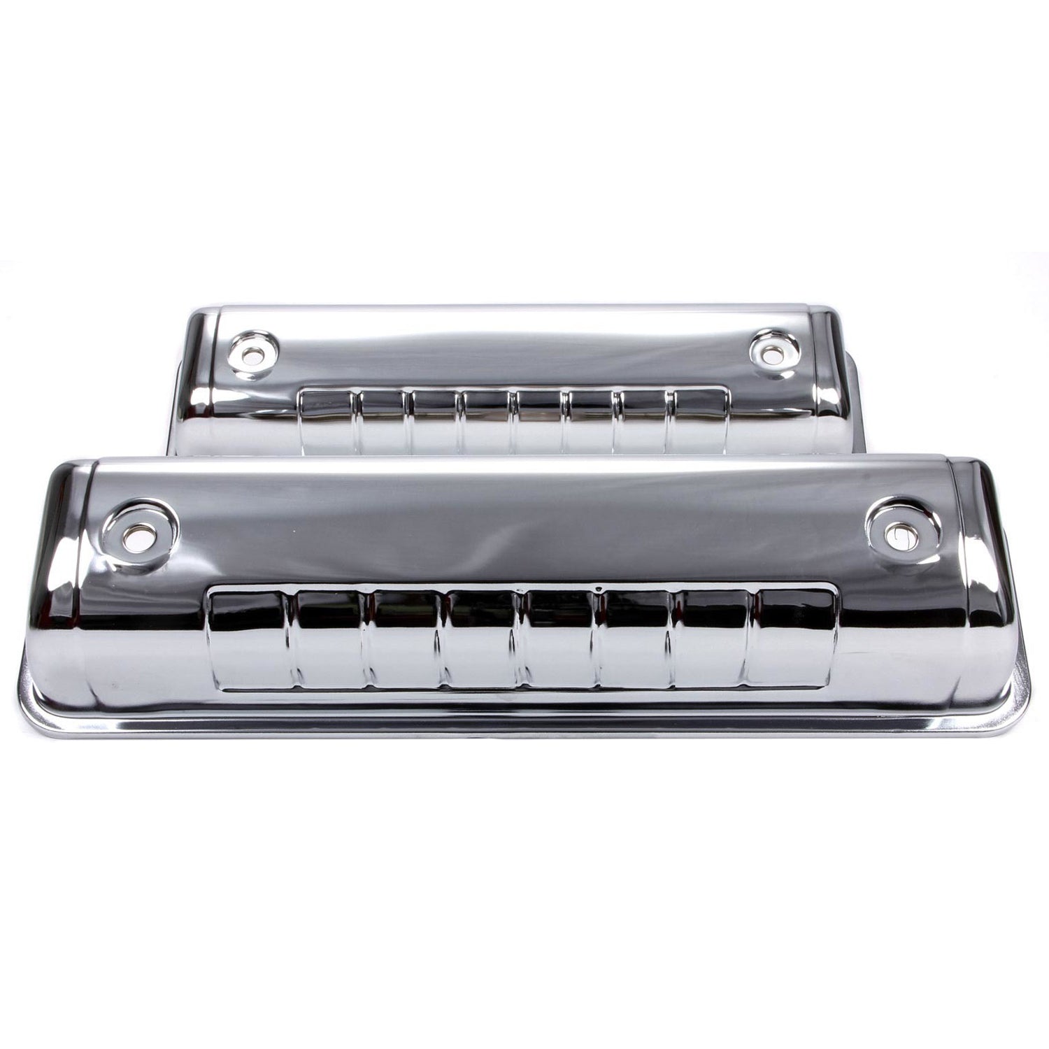 Racing Power Stock Height Valve Covers Breather Holes Steel Chrome - Ford Y-Block