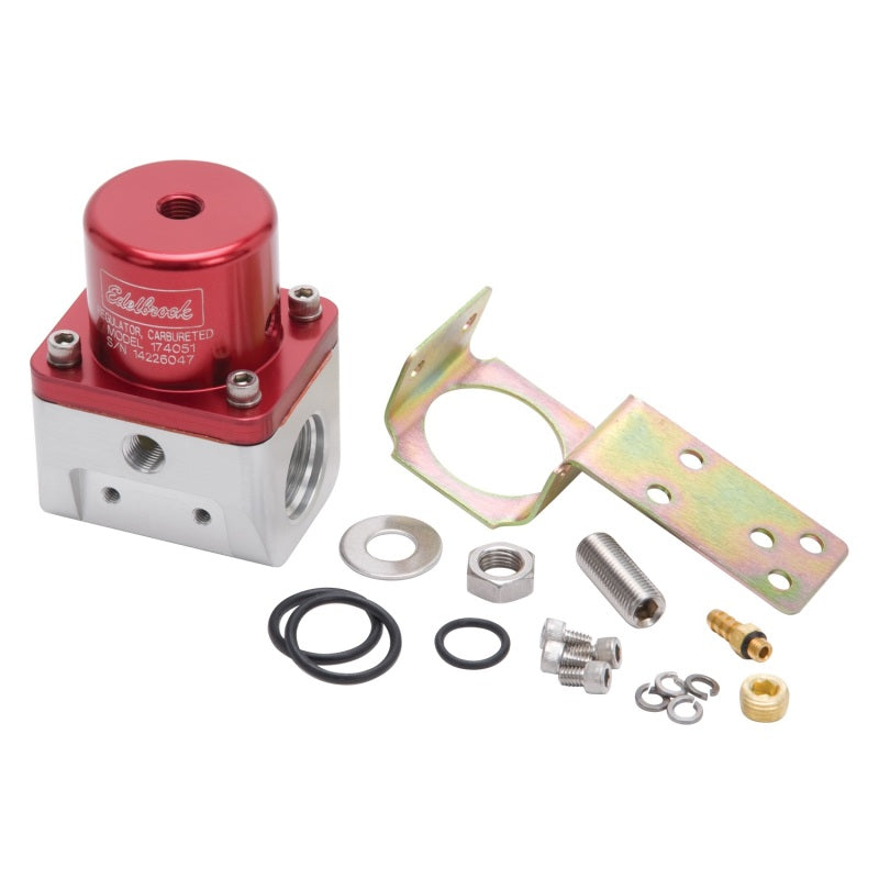Edelbrock 5-10 psi Fuel Pressure Regulator Inline 10 An Inlets/Outlet 6 AN Return - Bypass - Red Anodize
