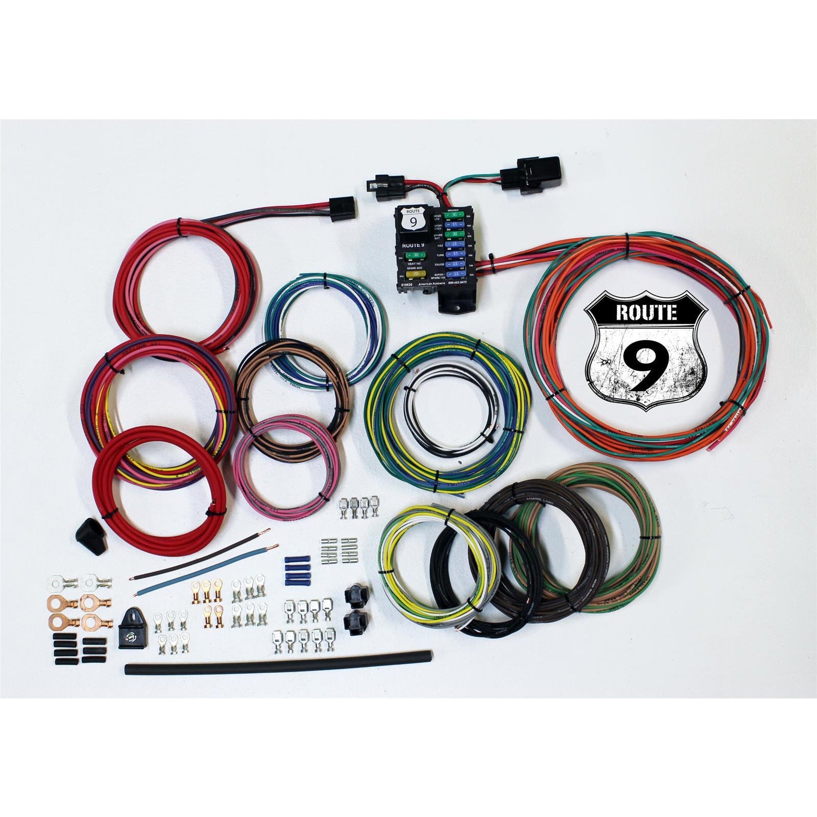 American Autowire Route 9 Complete Car Wiring Harness Complete 9 Power Outlets GM Color Code