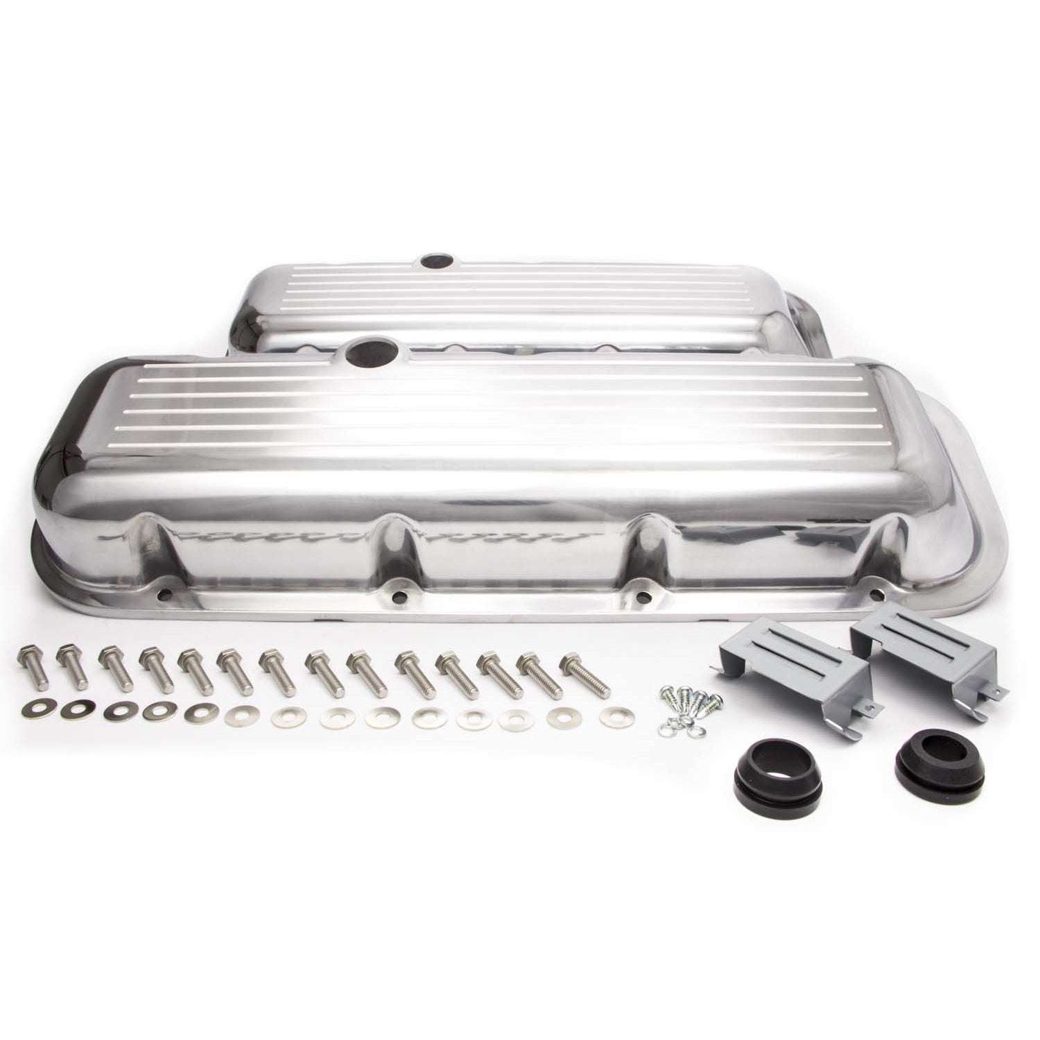 Racing Power Stock Height Valve Covers Baffled Breather Holes Hardware - Ball Milled