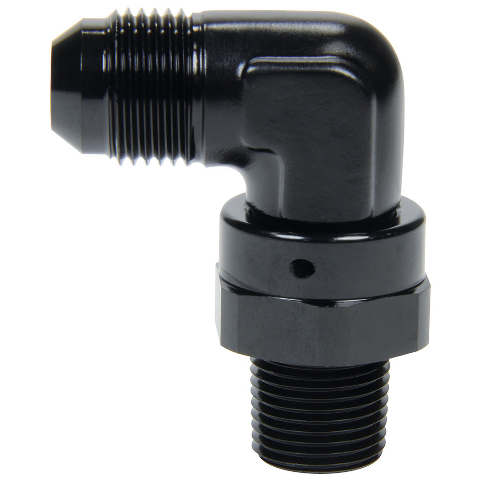 Allstar Performance Adapter Fitting - 90 Degree - 8 AN Male to 1/4" NPT Male - Swivel - Aluminum - Black