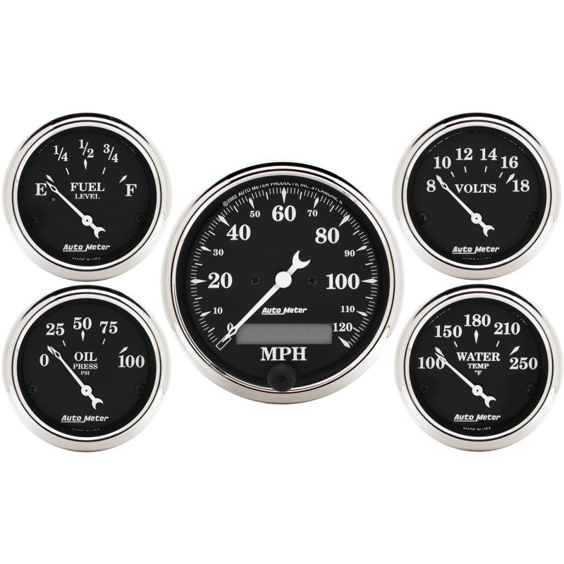 Auto Meter Old Tyme Black Street Rod Kit - Includes 3-1/8 in. 120 MPH Electric Speedometer