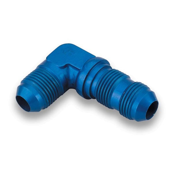 Earl's 3 AN Male to 3 AN Male Bulkhead 90 Degree Bulkhead Fitting - Blue Anodized