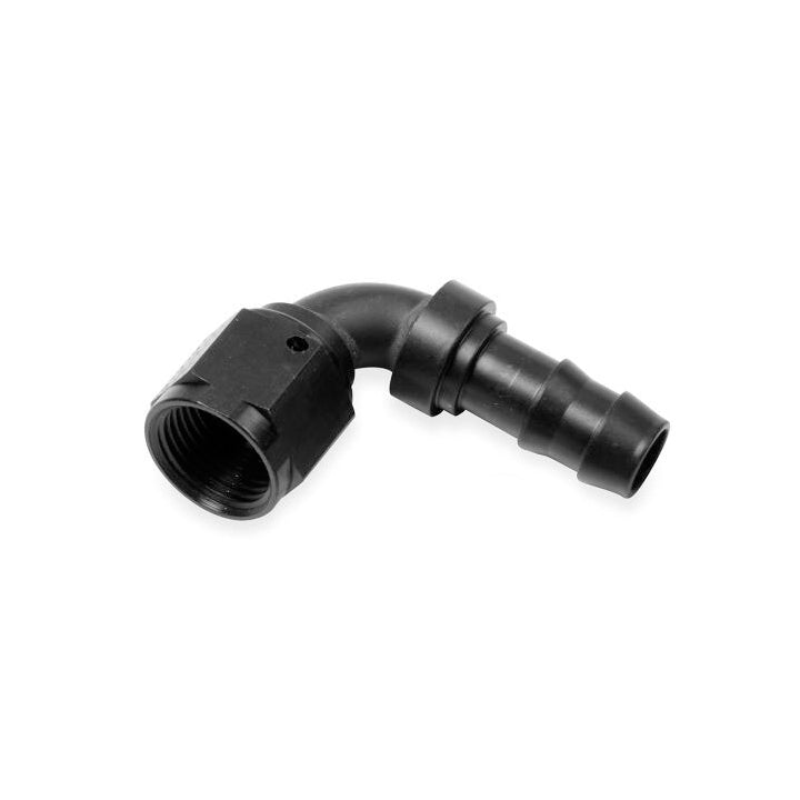 Earl's Super Stock 90° Hose End - 6 AN Hose Crimp to 6 AN Female - Aluminum - Black Anodize