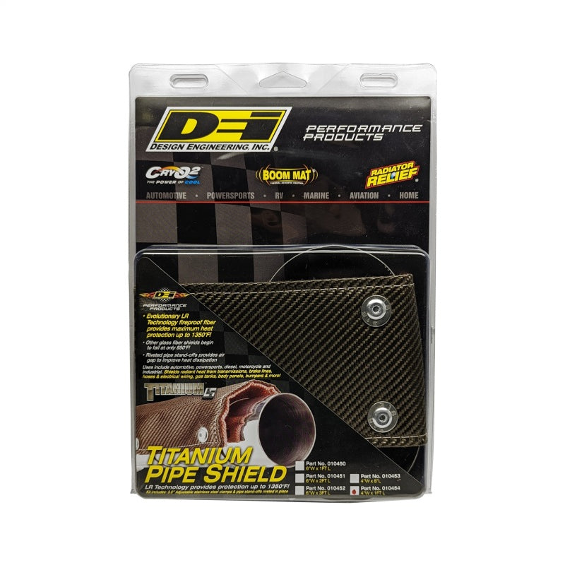 DEI Titanium Pipe Shield Exhaust Heat Shield 4 x 12" Clamp-On Woven Fiberglass - Carbon Fiber Look