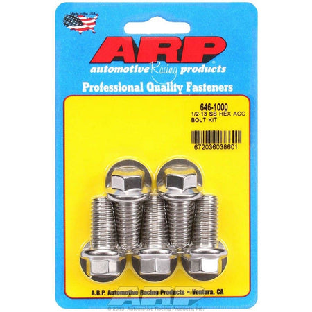 ARP Hex Head Bolt - 1/2-13 in Thread - 1.000 in Long - 9/16 in Head - Stainless - Polished (Set of 5)