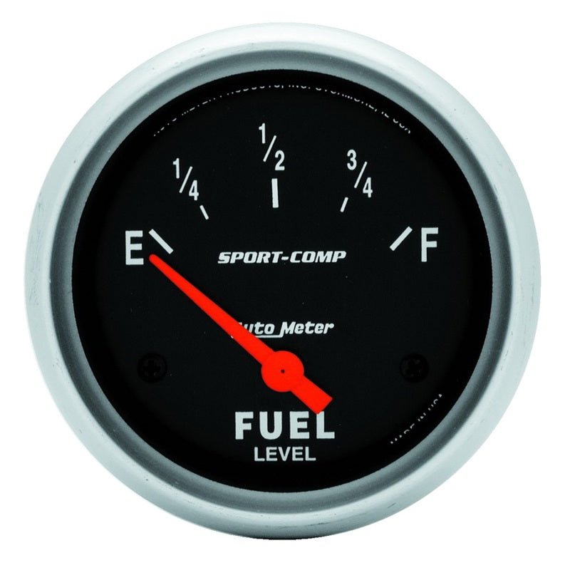 Auto Meter Sport-Comp 0-90 ohm Fuel Level Gauge - Electric - Analog - Short Sweep - 2-5/8 in Diameter - Black Face