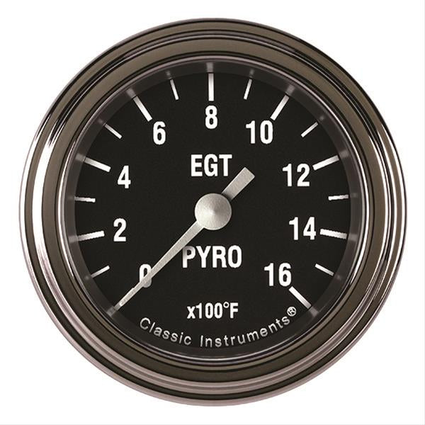 Classic Instruments Hot Rod Exhaust Gas Temp Gauge - 0-1600 Degrees F - Full Sweep - 2-1/8 in Diameter - Low Step Stainless Bezel - Black Face