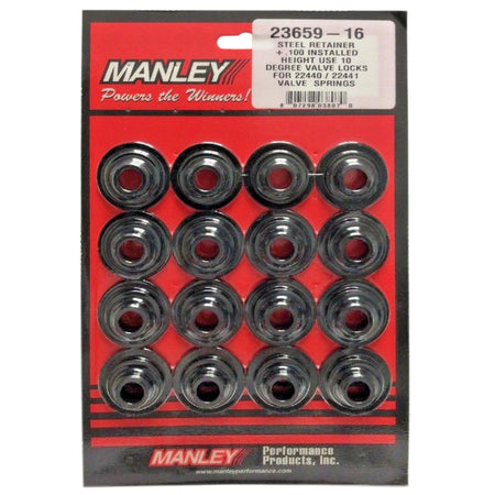 Manley Valve Spring Retainer - 1.50"/1.05" OD Steps - 1.550" Dual Spring - Plus 0.100" - Steel - Black Oxide - (Set of 16)