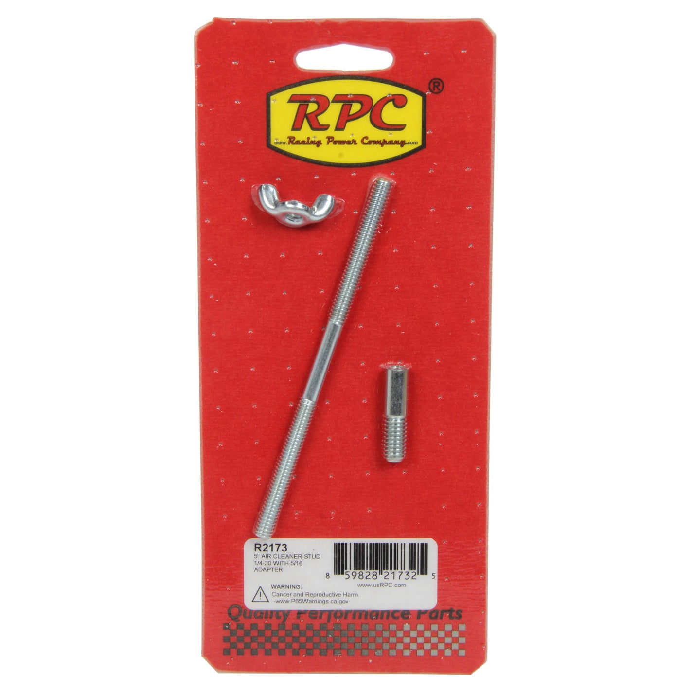 Racing Power Air Cleaner Stud - Offset - 1/4-20" Thread - 5" Long - 5/16 Adapter - Steel - Zinc Oxide