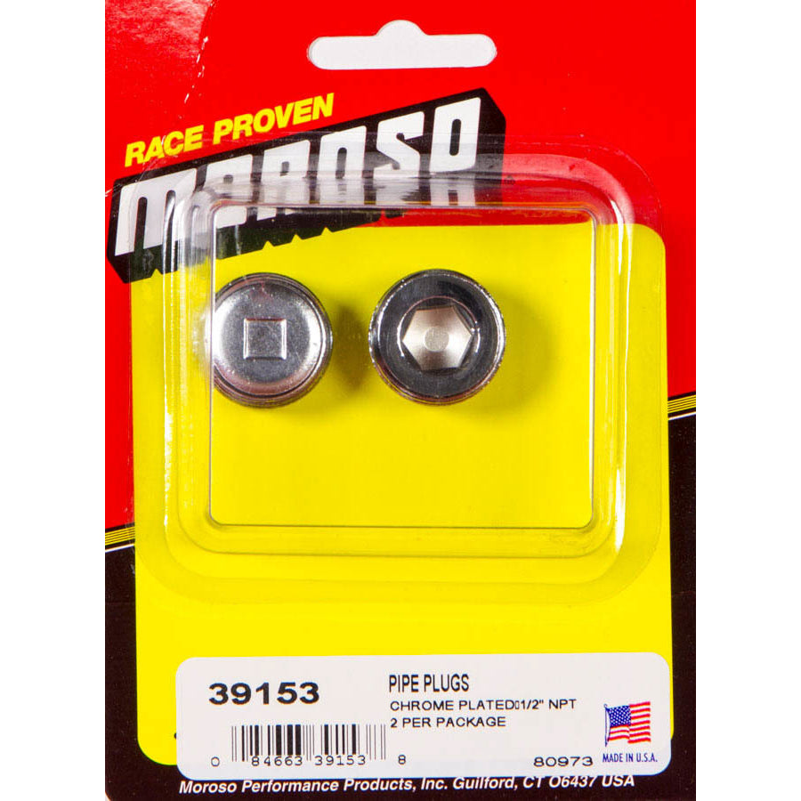 Moroso 1/2" NPT Chrome Pipe Plugs - (2 Pack)