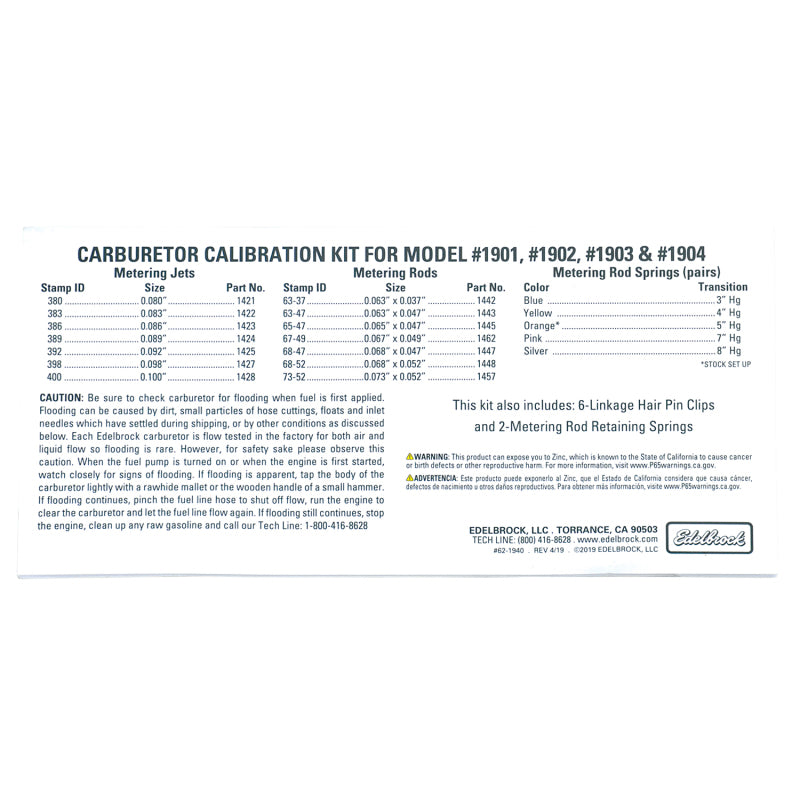 Edelbrock Carburetor Calibration Kit - Edelbrock Performer Carburetors