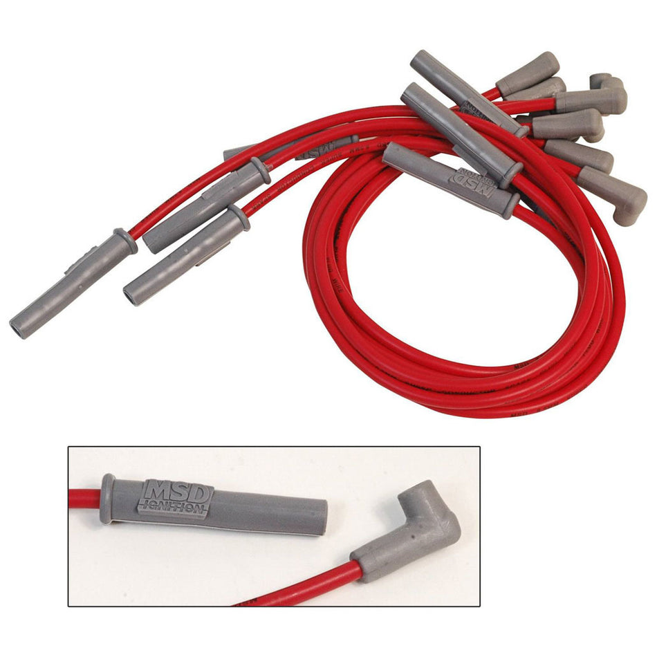 MSD Super Conductor Spiral Core 8.5 mm Spark Plug Wire Set - Red - Straight Plug Boots - HEI Style Terminal - Big Block Chevy 32119