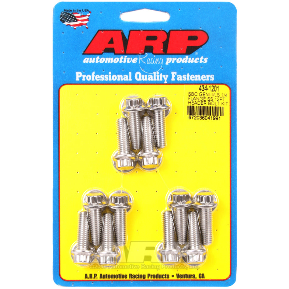 ARP Header Bolt - 8 mm x 1.25 Thread - 0.984 in Long - 12 Point Head - Polished - GM LS-Series - Set of 12