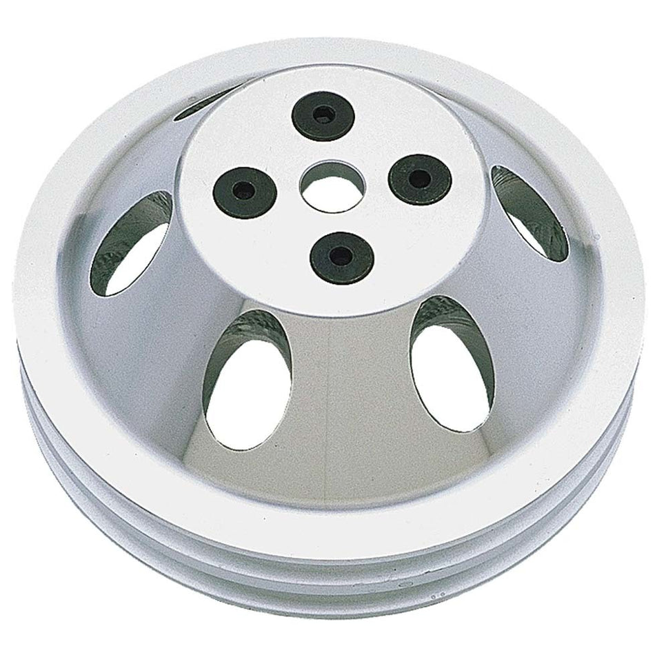 Trans-Dapt V-Belt 2 Groove Water Pump Pulley - 6.563 in Diameter - Machined Aluminum - Short Water Pump - Small Block Chevy