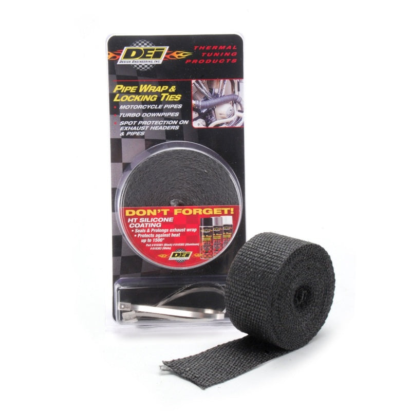 Design Engineering Exhaust Wrap Kit - 25 Ft. . Roll - Stainless Locking Ties - Woven Fiberglass - Black