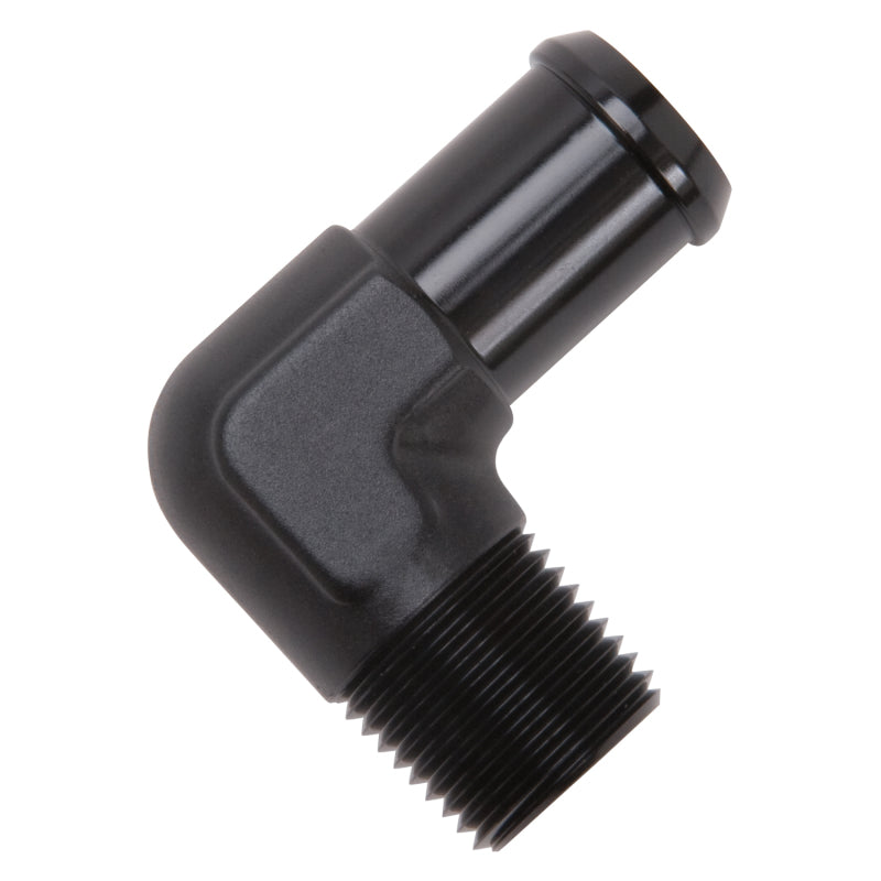 Edelbrock Hose End 90-deg 1/2npt to 3/4 Barb Black