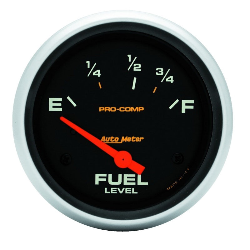 Auto Meter Pro-Comp 73-10 ohm Fuel Level Gauge - Electric - Analog - Short Sweep - 2-5/8 in Diameter - Black Face