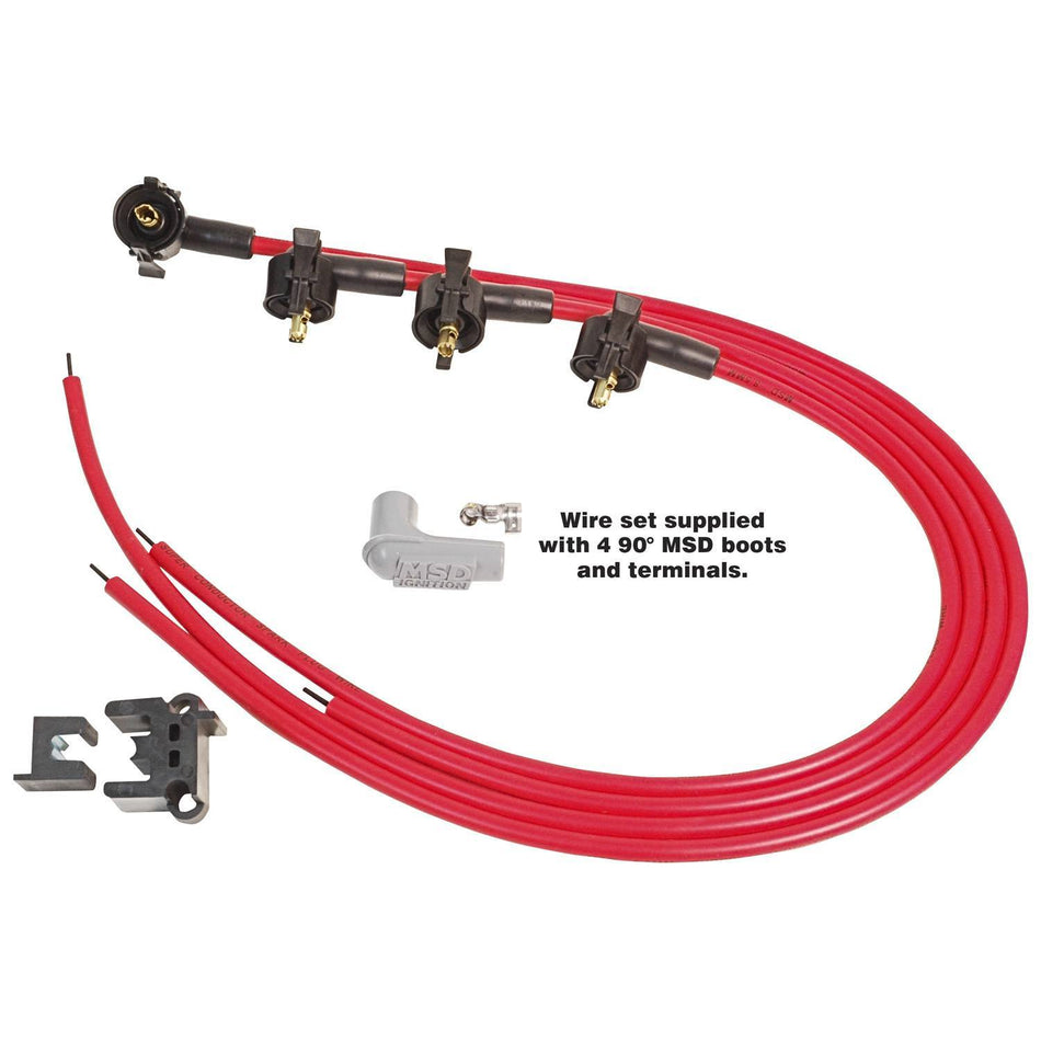 MSD Super Conductor Spiral Core 8.5 mm Spark Plug Wire Set - Red - Locking Coil Terminals - Cut-To-Fit - Midget Wire Set - 4-Cylinder