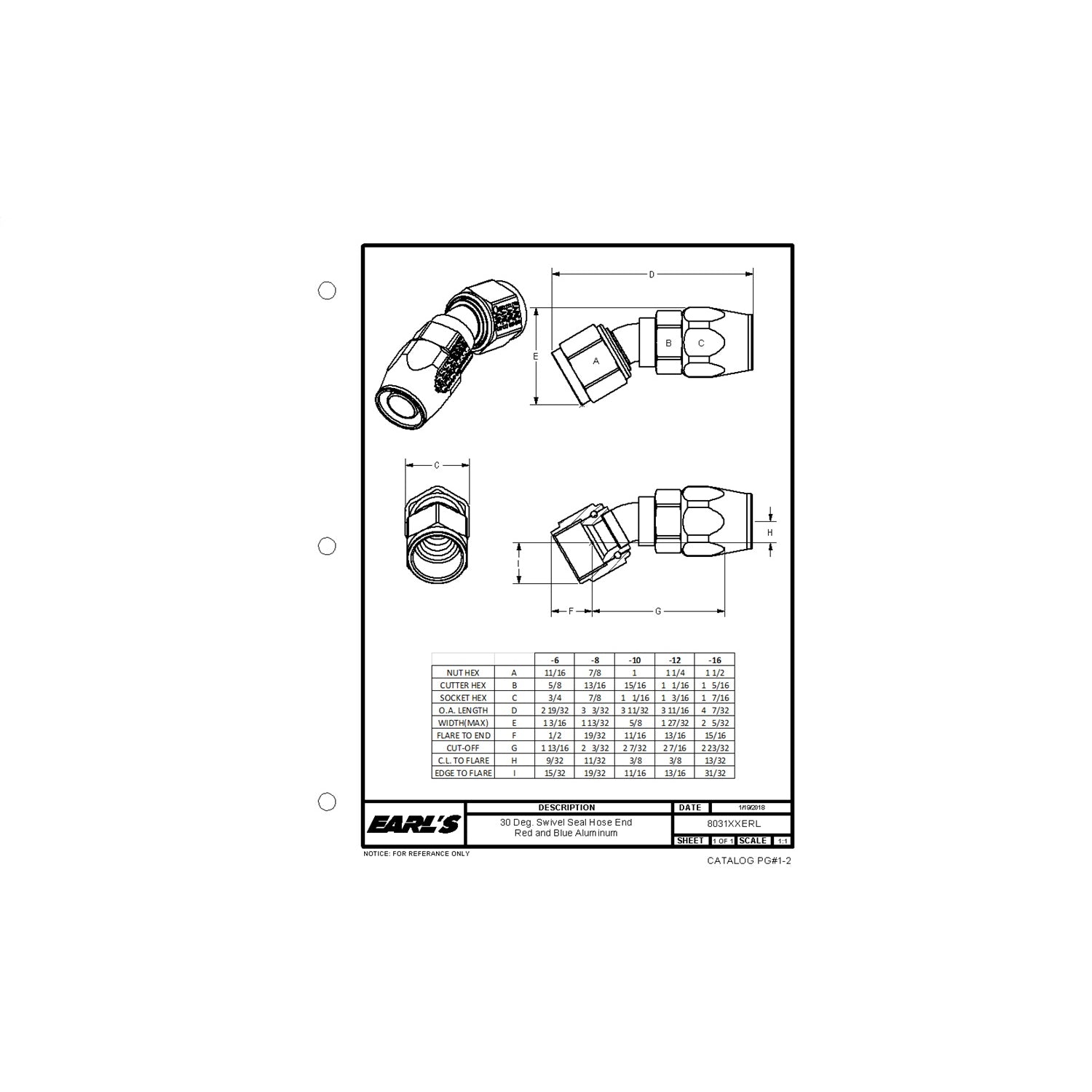 Earl's Swivel-Seal Hose End - 30 -08 AN Female to #8 Hose