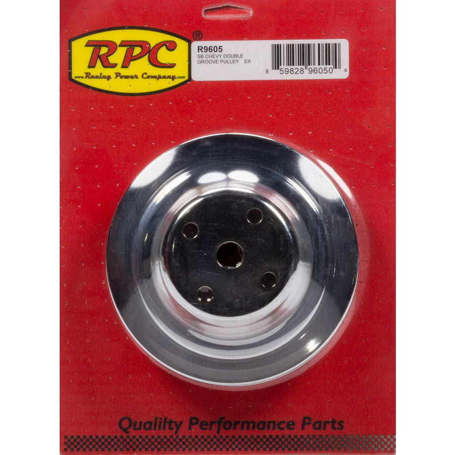 Racing Power V-Belt Water Pump Pulley 2 Groove 6.600" Diameter Steel - Chrome