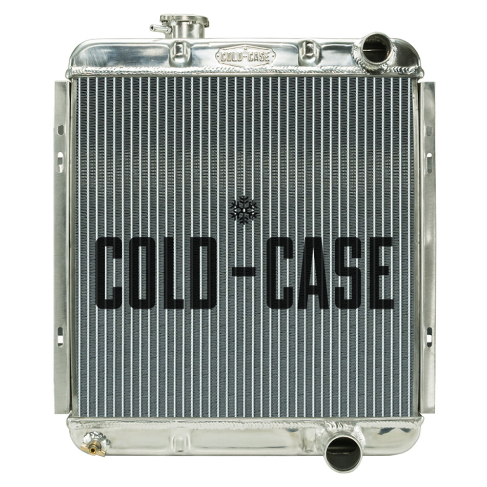 Cold-Case Aluminum Radiator - 19.6" W x 21" H x 3" D - Passenger Side Inlet - Passenger Side Outlet - Polished - Manual - Small Block Ford - Ford Mustang 1964-66
