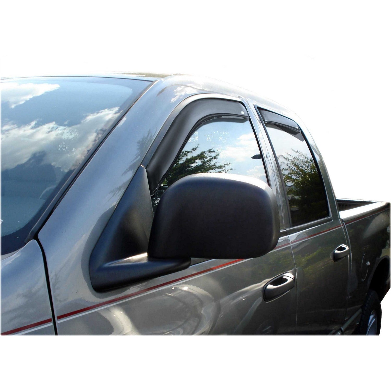 Auto Ventshade Front / Rear In-Channel Ventvisor - Stick-On - Dark Smoke - Crew Cab - Dodge Ram Fullsize Truck 2002-09