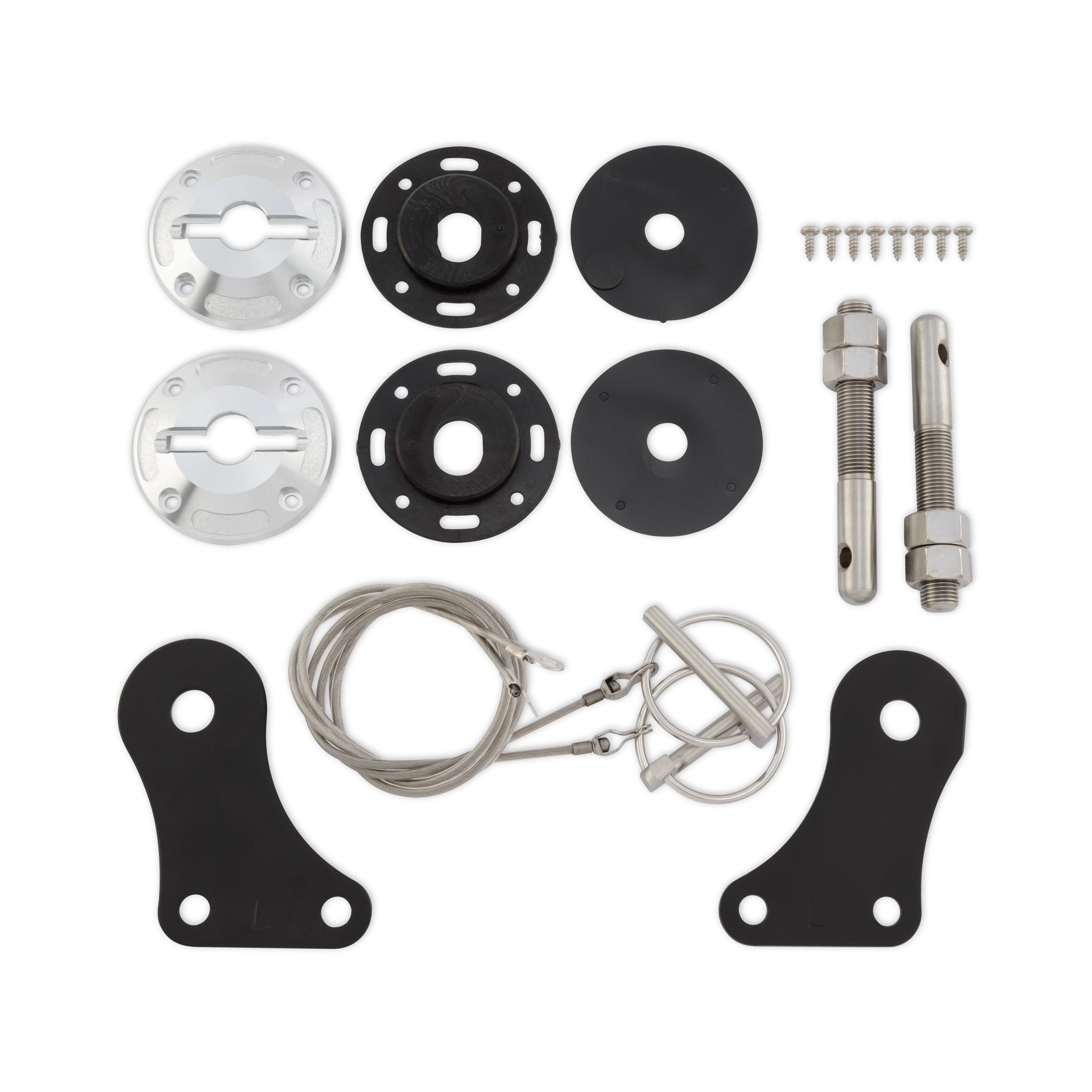 Drake Muscle Cars 1/2 x 4" Long Hood Pin 2-1/2" Diameter Scuff Plates Hairpin Clips/Hardware/Lanyards Aluminum - Satin