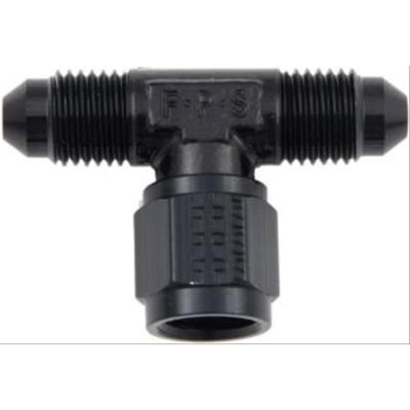 Fragola Adapter Tee Fitting - 12 AN Male x 12 AN Male x 12 AN Female Swivel - Aluminum - Black