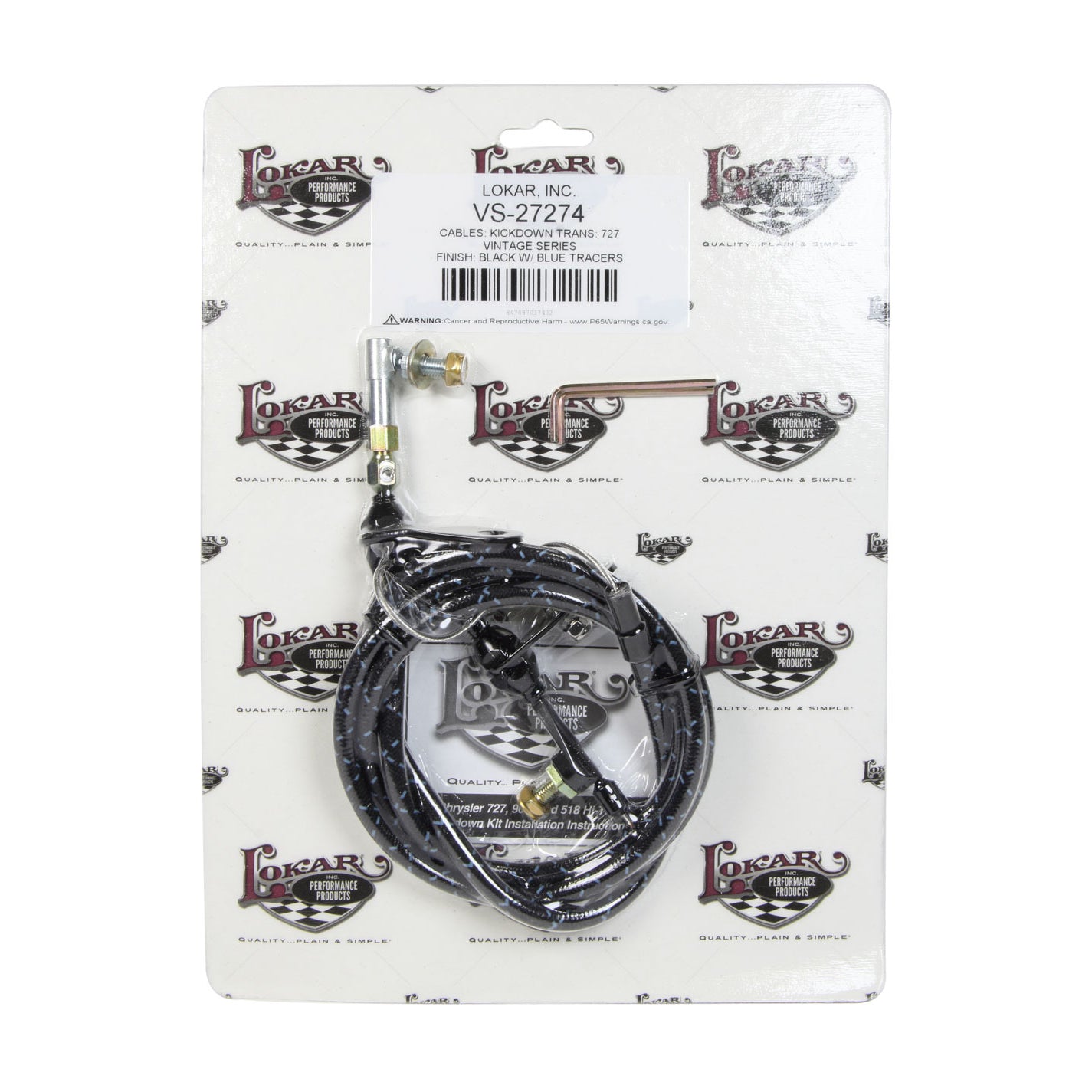 Lokar Vintage Series Kickdown Cable - 60" Length - Woven Cotton - Aluminum Fittings - Black/Blue - A727 - Torqueflite