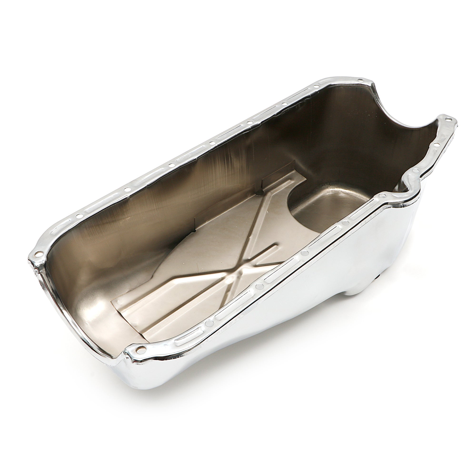 Trans-Dapt OEM Style Rear Sump Oil Pan - 4 Quart - Stock Depth - Chrome - 2 Piece Seal - Small Block Chevy