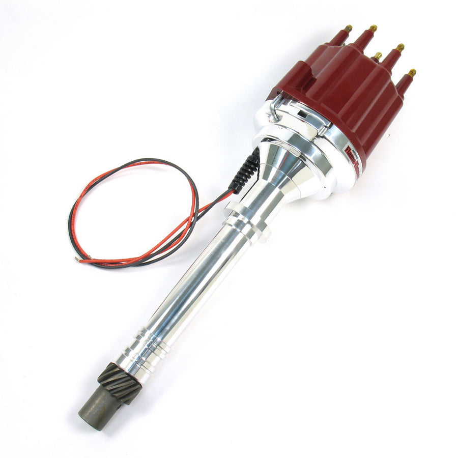 PerTronix Flame-Thower Billet Distributor - Magnetic Pickup - Mechanical Advance - Red Male Terminal Cap - Chevy Big, SB