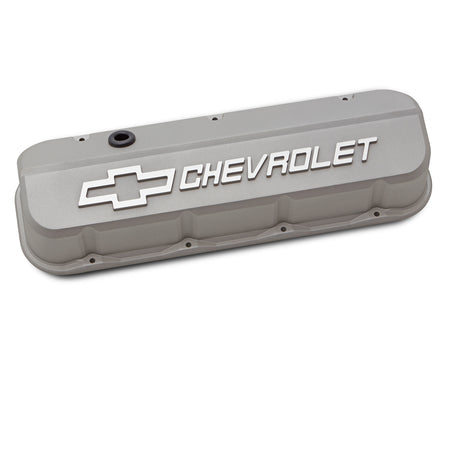 Proform Slant-Edge Tall Valve Cover - Baffled - Breather Hole - Raised Chevrolet Logo - Gray Crinkle - Big Block Chevy (Pair)