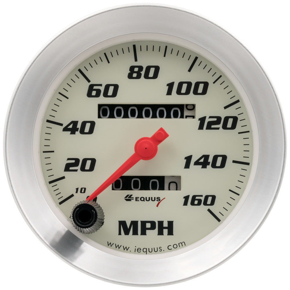 Equus 8000 Series Speedometer - 160 MPH - Mechanical - Analog - 3-3/8" Diameter - White Face