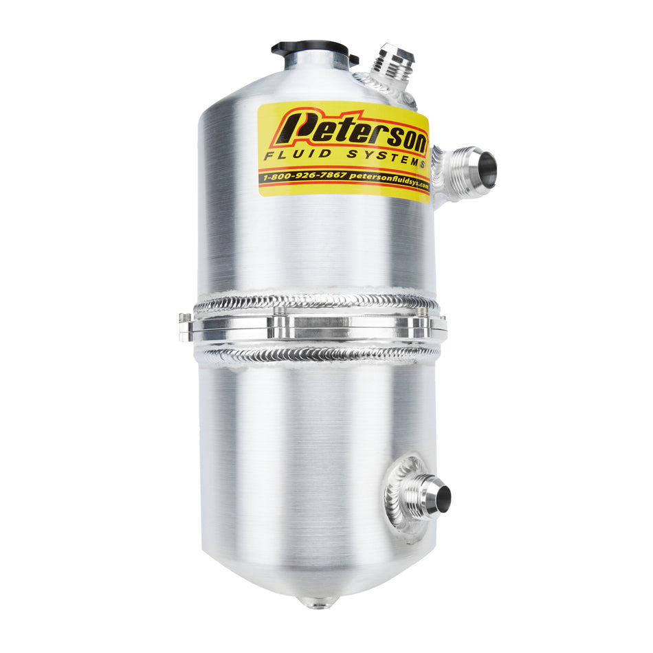 Peterson Dry Sump Oil Tank - 6 Quart - 15-1/2 in Tall - 6 in OD - 12 AN Male Inlet - 12 AN Male Outlet - 16 AN Male Vent