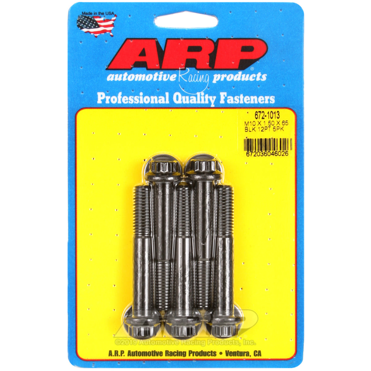 ARP 10 mm x 1.50 Thread Bolt 65 mm Long 12 mm 12 Point Head Chromoly - Black Oxide