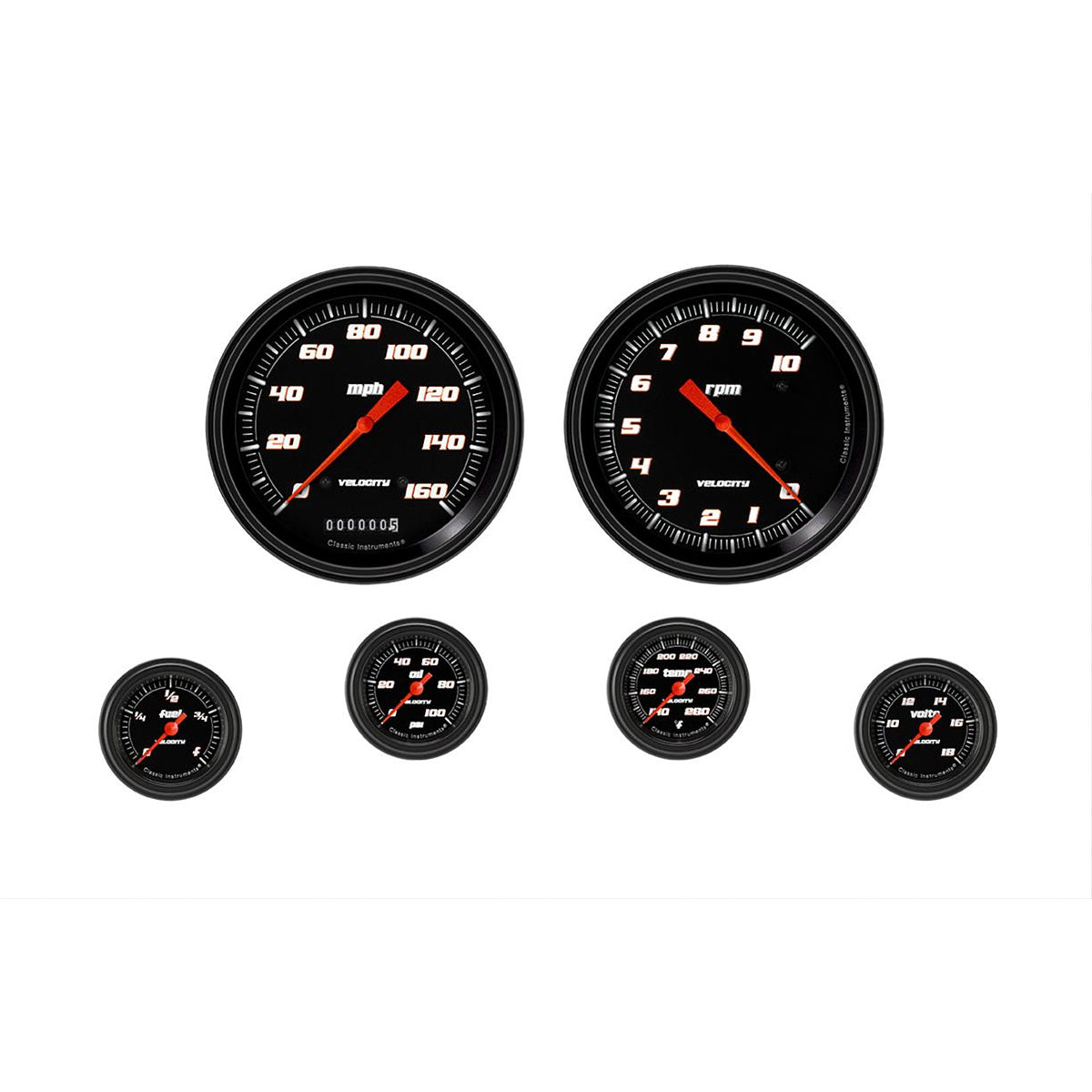 Classic Instruments Velocity Gauge Kit - Analog - Full Sweep - Black Bezel - Black Face