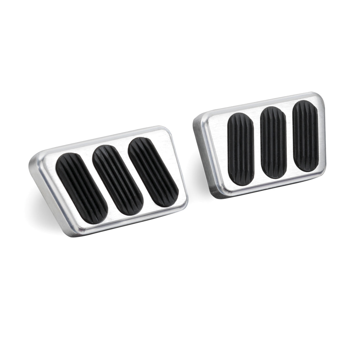 Lokar Brake/Clutch Pedal Pad - Rubber Pads - Billet Aluminum - Brushed - Ford Mustang 1964-70 (Pair)