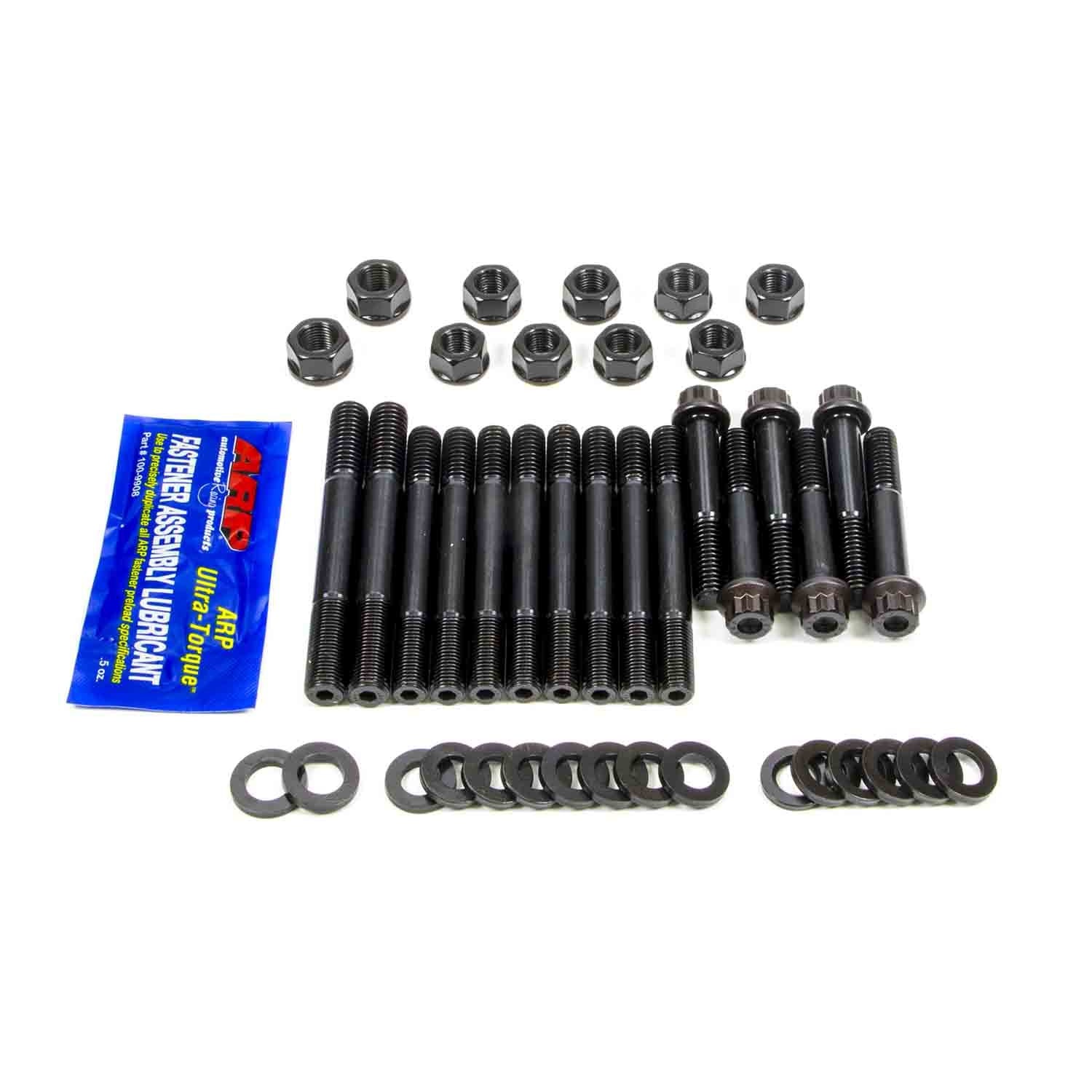 ARP Main Stud Kit - Hex Nuts - 4-Bolt Mains - Chromoly - Black Oxide - Dart Little M - Splayed Cap Bolts - Small Block Chevy